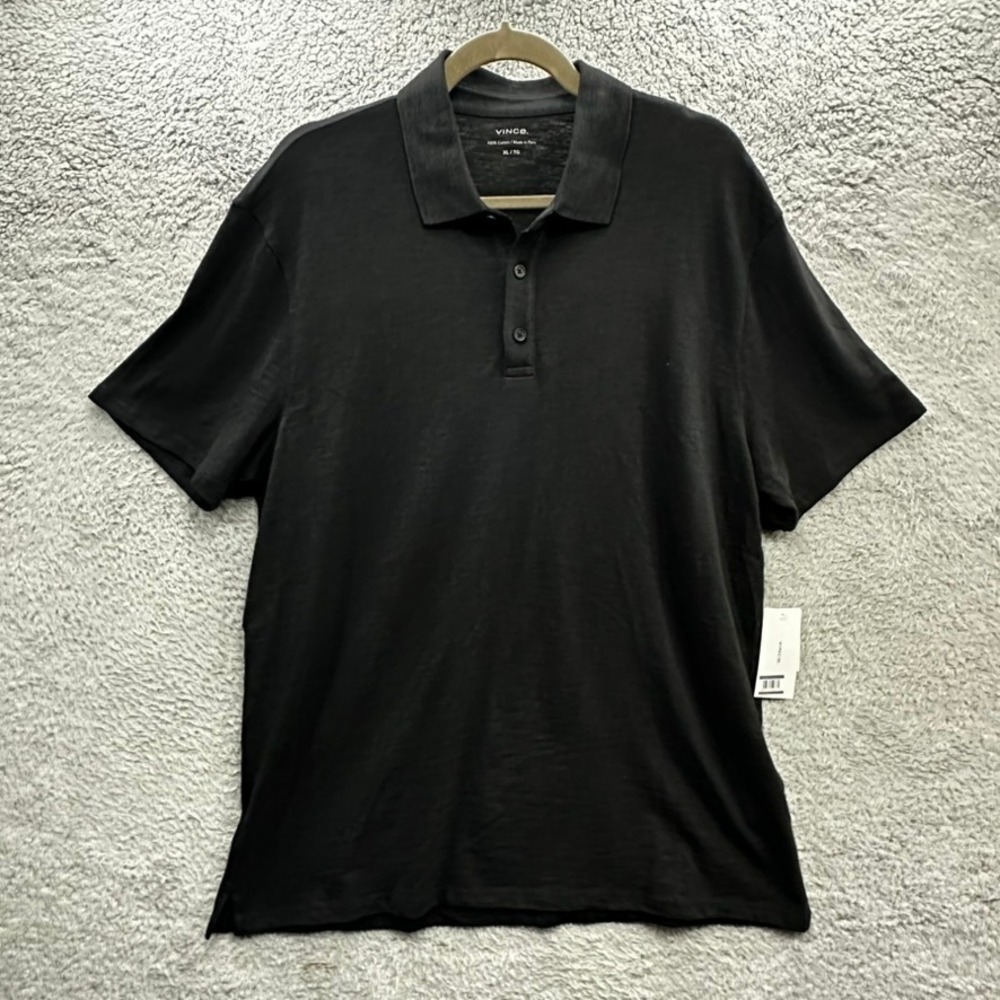 NWT Vince Men's XL Black Short Sleeve 100% Cotton Polo Shirt Preppy Casual
